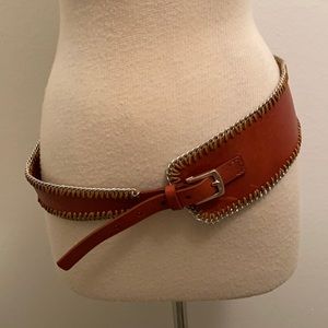 Calvin Klein Leather Silver Chain Trim Belt M
